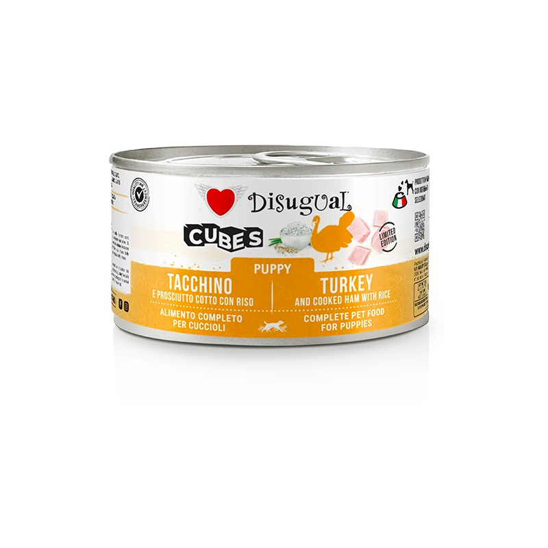 Disugual Cubes Puppy — Curcan, șuncă fiartă și orez — 150 g